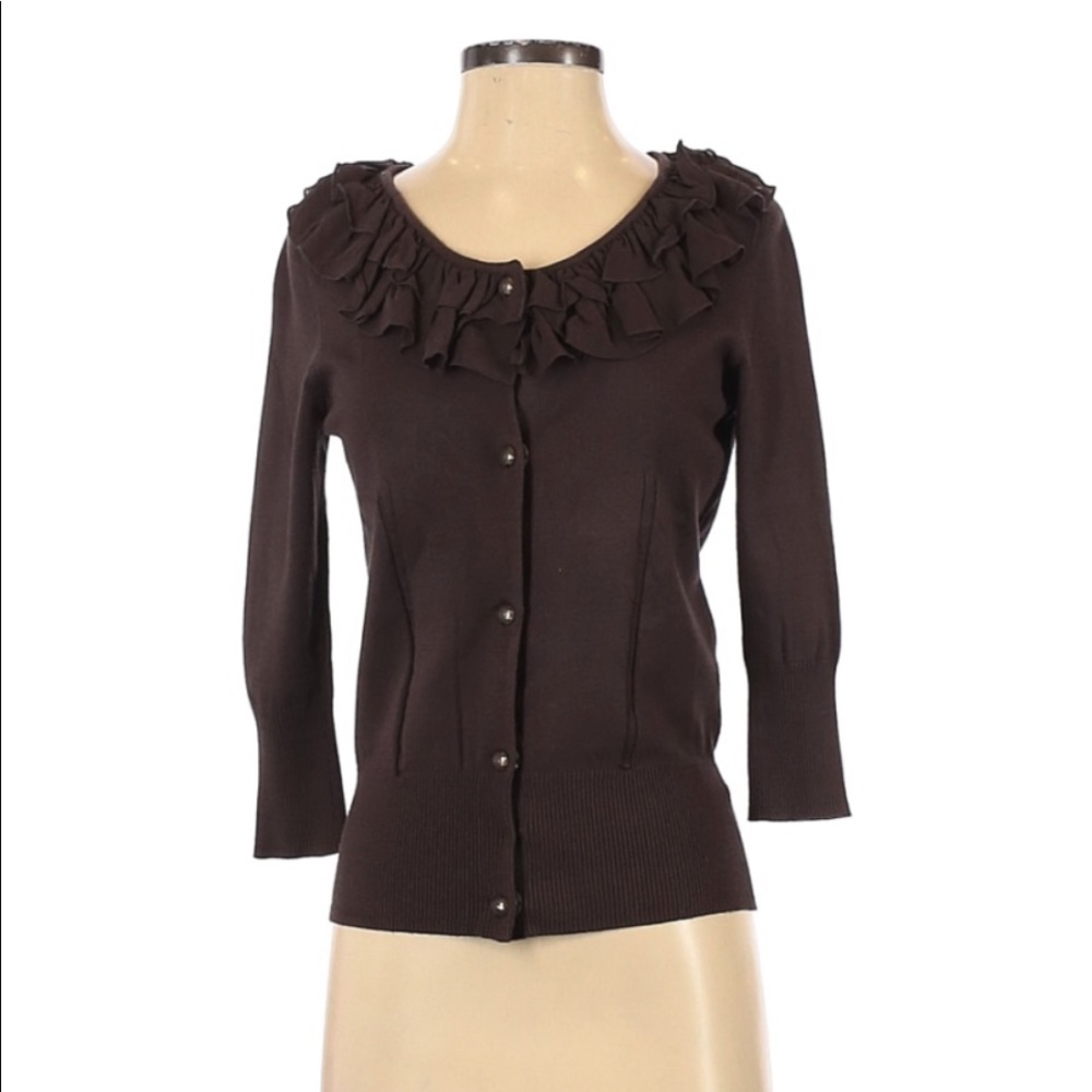 Chocolate Brown Milly Cardigan w/ Ruffles
